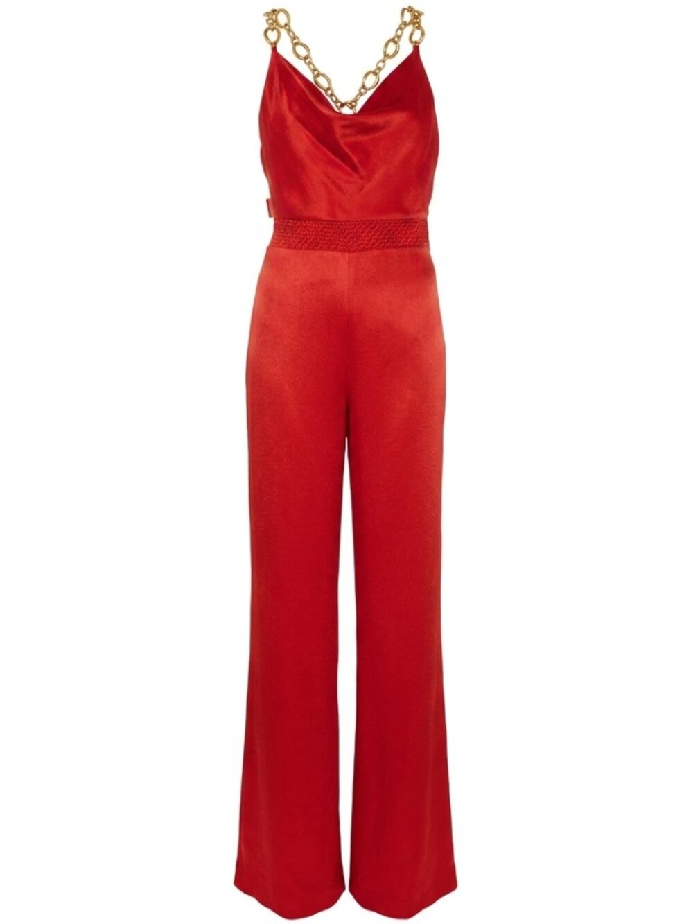 A+O Riska Cowl Neck Chain Strap Jumpsuit in Red & Gold